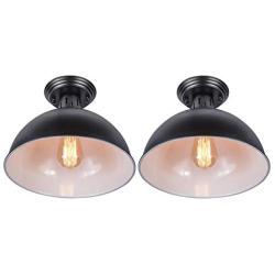 HMVPL Industrial Close to Ceiling Light, Metal Black Semi Flush Mounted Pendant Lighting Fixtures Farmhouse Edison Ceiling Lamp for Kitchen Island Dining Room Foyer Hallway Entryway (Set of 2)