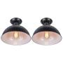 HMVPL Industrial Close to Ceiling Light, Metal Black Semi Flush Mounted Pendant Lighting Fixtures Farmhouse Edison Ceiling Lamp for Kitchen Island Dining Room Foyer Hallway Entryway (Set of 2)