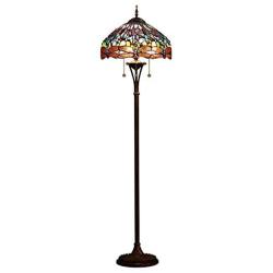 Tiffany Style Standing Floor Lamp, Dragonfly Crystal Beads Stained Glass Shade Reading Lamp, Bedroom Living Room Sofa Pull Cord Switch Floor Lamp
