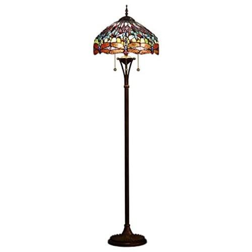 Tiffany Style Standing Floor Lamp, Dragonfly Crystal Beads Stained Glass Shade Reading Lamp, Bedroom Living Room Sofa Pull Cord Switch Floor Lamp