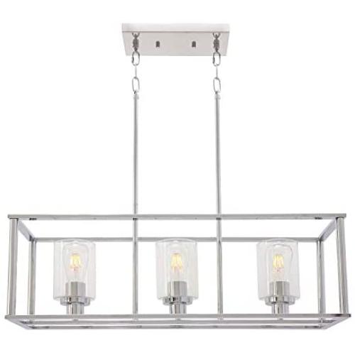 VINLUZ 3 Light Kitchen Island Pendant Lighting in Chrome Finish with Clear Glass Shade Linear Iron Ceiling Ligh Fixture Adjustable Hanging VINLUZ 3 Light Kitchen Island Pendant Lighting in Chrome Finish with Clear Glass Shade Linear Iron Ceiling Ligh Fixture Adjustable Hanging