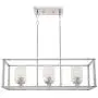 VINLUZ 3 Light Kitchen Island Pendant Lighting in Chrome Finish with Clear Glass Shade Linear Iron Ceiling Ligh Fixture Adjustable Hanging