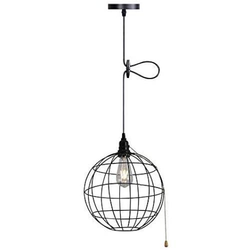 NAFEEZA Industrial On/Off Switch Pendant Light,Vintage Spherical Adjustable Hanging Pendant Light Fixture for Living Room Kitchen Island Bedroom Dining Hallway,Black.