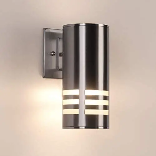Outdoor Wall Sconce,Cylinder Wall Light with Stainless Steel 304 and Toughened Glass,Waterproof Up Down Light for Garden Patio Bedroom Living Room (Silver, 8.7'' Height,No Bulbs ) Outdoor Wall Sconce,Cylinder Wall Light with Stainless Steel 304 and Toughened Glass,Waterproof Up Down Light for Garden Patio Bedroom Living Room (Silver, 8.7'' Height,No Bulbs )