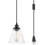 WOXXX Glass Plug In Pendant Light Black Farmhouse Pendant Lighting Plug In For Kitchen Island Living Room Bedroom Industrial Hanging Light Fixture Hanging Lamp With Plug In Cord, In-Line On/Off Switch