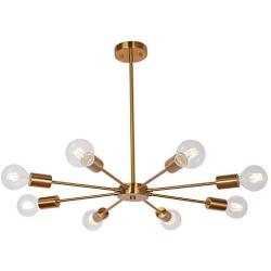 MELUCEE Sputnik Chandelier Brass 8 Lights, Semi Flush Mount Ceiling Light Mid Century Modern Pendant Light for Foyer Dining Room Bedroom Restaurant