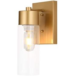 KRASTY Modern Gold Metal Wall Sconce Lighting Up/Down Installed Wall Mount Lighting Fixtures Brass Hardwired Wall Sconces, Wall Lamp with Clear Glass Shade for Living Room Bedroom Bathroom Hallway