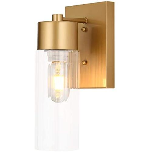 KRASTY Modern Gold Metal Wall Sconce Lighting Up/Down Installed Wall Mount Lighting Fixtures Brass Hardwired Wall Sconces, Wall Lamp with Clear Glass Shade for Living Room Bedroom Bathroom Hallway