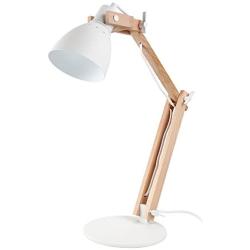 TORCHSTAR LED Swing Arm Desk Lamp, Wood Integrated Table Lamp, Heavy Base, 4-Level Dimmer, 5W, 2800K-3000K Warm White, Reading Lights for Office, Living Room, Bedroom, Bedside Nightstand Lamp, White
