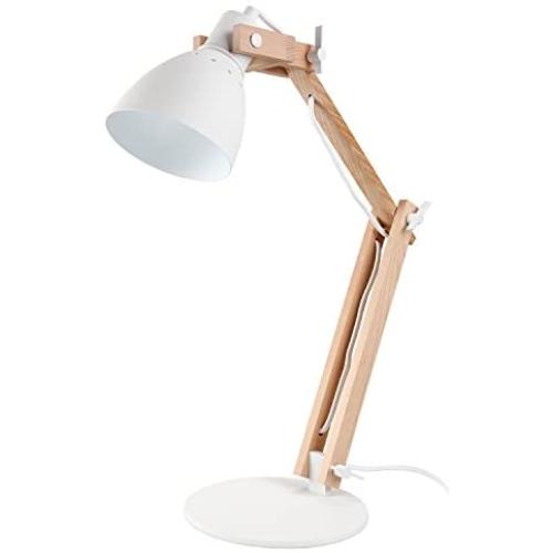 TORCHSTAR LED Swing Arm Desk Lamp, Wood Integrated Table Lamp, Heavy Base, 4-Level Dimmer, 5W, 2800K-3000K Warm White, Reading Lights for Office, Living Room, Bedroom, Bedside Nightstand Lamp, White