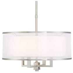 Glover Brushed Nickel Drum Pendant Chandelier 21'' Wide Modern Silver Organza White Linen Shade 4-Light Fixture for Dining Room House Island Entryway Bedroom Living Room - Possini Euro Design