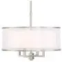 Glover Brushed Nickel Drum Pendant Chandelier 21'' Wide Modern Silver Organza White Linen Shade 4-Light Fixture for Dining Room House Island Entryway Bedroom Living Room - Possini Euro Design