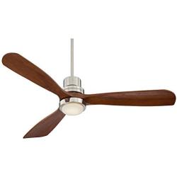 52'' Casa Delta-Wing Mission Ceiling Fan with Light LED Brushed Nickel Walnut Wood for Living Room Kitchen Bedroom Family Dining - Casa Vieja