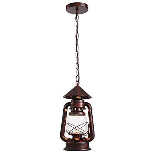 NOXARTE Rustic Lantern Pendant Light with Glass Shade Hanging Ceiling Fixture for Loft Restaurant Farmhouse W7'' x H15''