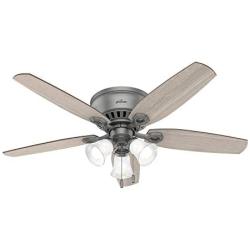 Hunter Fan Company 51113 Builder Indoor Low Profile Ceiling Fan with LED Light and Pull Chain Control, 52'', Matte Silver