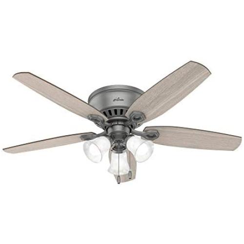 Hunter Fan Company 51113 Builder Indoor Low Profile Ceiling Fan with LED Light and Pull Chain Control, 52'', Matte Silver
