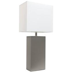 Elegant Designs LT1025-GRY Modern Leather White Fabric Shade Table Lamp, 3.85'', Gray