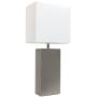 Elegant Designs LT1025-GRY Modern Leather White Fabric Shade Table Lamp, 3.85'', Gray