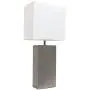 Elegant Designs LT1025-GRY Modern Leather White Fabric Shade Table Lamp, 3.85'', Gray