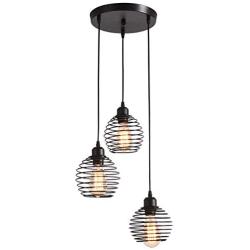 Garwarm Pendant Lighting with Spring Cage Vintage Adjustable Hanging Lighting Fixture 3-Lights Black Pendant Light for Kitchen Island Dining Room Foyer Farmhouse Bar