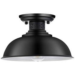 Industrial Vintage Ceiling Light,Semi Flush Lighting Kitchen Island Dining Room Foyer Hallway Porch Barn Loft,Black 13in