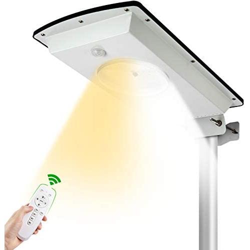 Solar Street Lights Outdoor Dusk to Dawn with Remote Control/Motion Sensor Uponun All in One Dual Color Switchable Waterproof IP65 Solar Flood Lights Outdoor for Parking Lot Pathway Garden Driveway