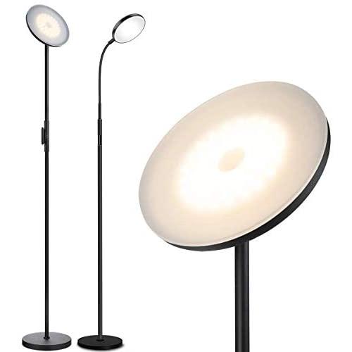 12W Black+30W Black JOOFO Standing Lamp Stepless Dimmer Torchiere Floor Lamps for Living Room Bedroom Office