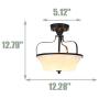 CASILVON Industrial Farmhouse Frosted Glass Metal Base Black Semi Flush Mount Ceiling Light, Ceiling Light Fixtures Bowl for Living Room Foyer Dinning Room Hallway Kitchen Bedroom Cafe 1-Light