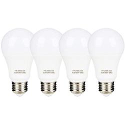 Yueximei A19 Dusk to Dawn Light Sensor LED Bulb, 7W 60W Equivalent, E26 2700K, 600 Lumens, Auto On/Off, Indoor Outdoor Lighting Lamp for Porch, Garage, 4 Pack