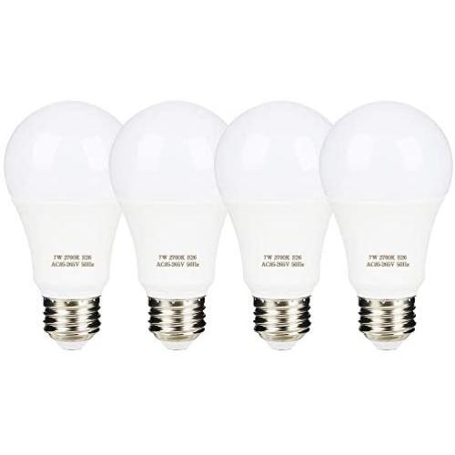 Yueximei A19 Dusk to Dawn Light Sensor LED Bulb, 7W 60W Equivalent, E26 2700K, 600 Lumens, Auto On/Off, Indoor Outdoor Lighting Lamp for Porch, Garage, 4 Pack