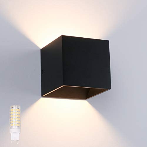 Ralbay Black LED Modern Wall Sconce Aluminum 9W Up and Down Indoor Wall Light for Living Room Bedroom Hallway Conservatory 3000K Warm White with G9 Bulb