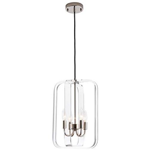 4-Light Modern Pendant Fixture with Rotatable Acrylic Rectangle Frame Contemporary Chandelier Adjustable Pendant Light for Kitchen, Dining Room, Living Room, Entryway, Farmhouse, Foyer Nickel Finish