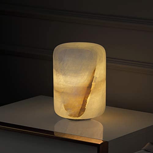 Unique Calcite Modern Table Lamp, Small Bedside Lamp for Bedroom Living Room, Dimmable Desk Lamp for Night Table by Phiestina, Crystal Texture Within, Handcrafted, LED, UL, Cylinder, Natural Colors