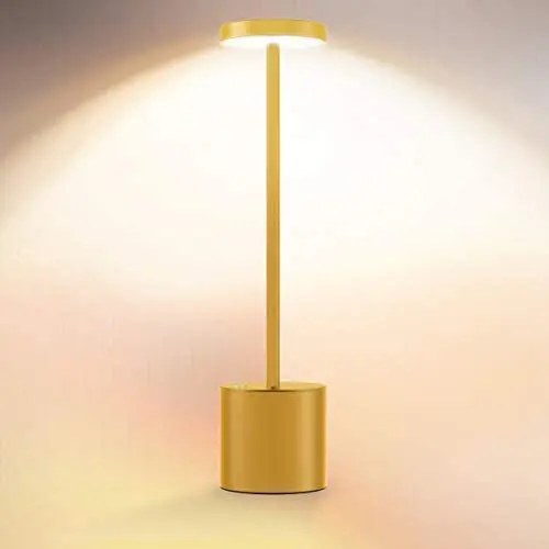 Cordless Table Lamp, LED Metal USB Rechargeable 2600mAh 2-Levels Brightness Night Light Desk Lamp Reading Lamp for Restaurant/Bedroom/Dormitory (Gold)