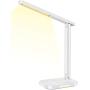 LITOM LED Desk Lamp, Eye-Caring Office Table Lamps with Night Light, 10 Brightness, 5 Color Temperature, USB Charging Port, 1H Timer, Touch Control, Memory Function for Reading, Work, Study (White)