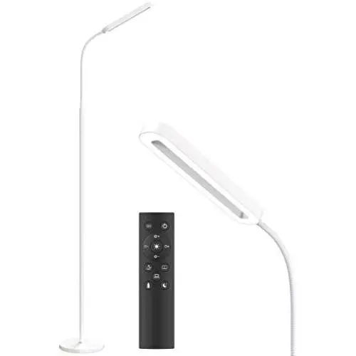 Soarz LED Floor Lamp with 4 Color Temperatures and Stepless Dimmer, Adjustable Goose Neck Standing Lamp with Touch Control and Remote Control for Living Room, Bedroom and Office, White Soarz LED Floor Lamp with 4 Color Temperatures and Stepless Dimmer, Adjustable Goose Neck Standing Lamp with Touch Control and Remote Control for Living Room, Bedroom and Office, White