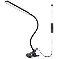 LED Desk Lamp Clamp, RAOYI Eye-Caring Dimmable Clip on Lamp with 3 Color Mode, 14 Brightness Levels and USB Charging Port for Office, Home, Gooseneck Reading Light, Black (New Model)