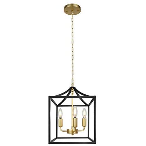 Z-LIGHT 3-Light Chandelier, Modern Lighting Fixture Farmhouse Rustic Pendant Light for Dining Room, Kitchen Island, Hallway (Gold in Black) Z-LIGHT 3-Light Chandelier, Modern Lighting Fixture Farmhouse Rustic Pendant Light for Dining Room, Kitchen Island, Hallway (Gold in Black)