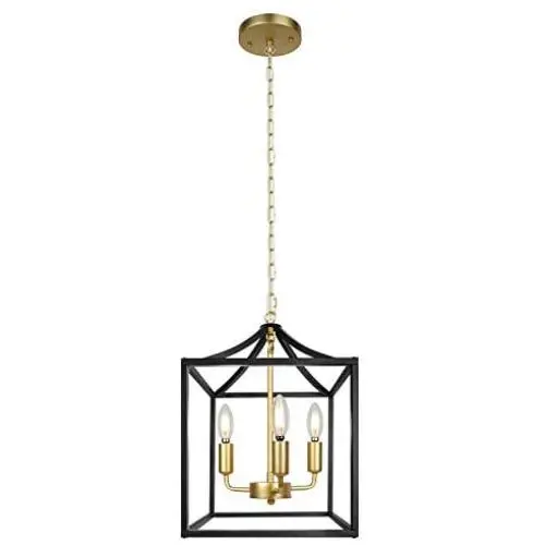 Z-LIGHT 3-Light Chandelier, Modern Lighting Fixture Farmhouse Rustic Pendant Light for Dining Room, Kitchen Island, Hallway (Gold in Black)