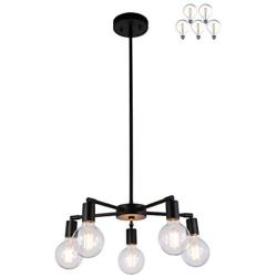 XiNBEi Lighting 5 Light Chandeliers, Pendant Lighting with LED Bulbs, Matte Black Finish XB-C1211-5-MBK