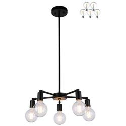 XiNBEi Lighting 5 Light Chandeliers, Pendant Lighting with LED Bulbs, Matte Black Finish XB-C1211-5-MBK