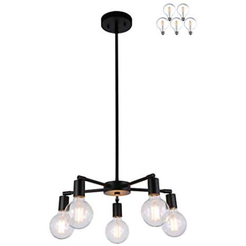 XiNBEi Lighting 5 Light Chandeliers, Pendant Lighting with LED Bulbs, Matte Black Finish XB-C1211-5-MBK