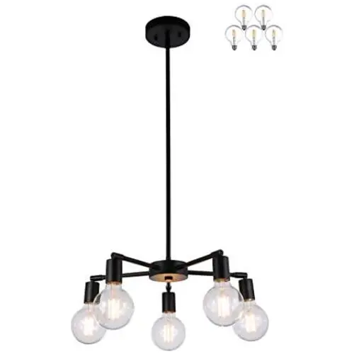 XiNBEi Lighting 5 Light Chandeliers, Pendant Lighting with LED Bulbs, Matte Black Finish XB-C1211-5-MBK