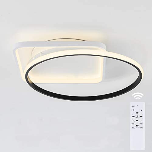 Modern LED Ceiling Light Round for Bedroom,Dimmable Flush Mount Kitchen Ceiling Light Fixture 3-Color Changeable(3000K/4000K/6000K) Black Acrylic Shape with Remote for Living Room, Bathroom,36W,19.7in