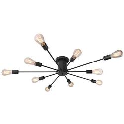 KOSTOMO 10 Lights Chandelier Light Fixture Industrial Metal Sputnik Flush Mount Light Ceiling Black Mid Century Modern Light Fixture Ceiling Lamp for Living Room (Black-10 Lights)