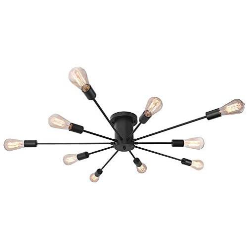 KOSTOMO 10 Lights Chandelier Light Fixture Industrial Metal Sputnik Flush Mount Light Ceiling Black Mid Century Modern Light Fixture Ceiling Lamp for Living Room (Black-10 Lights) KOSTOMO 10 Lights Chandelier Light Fixture Industrial Metal Sputnik Flush Mount Light Ceiling Black Mid Century Modern Light Fixture Ceiling Lamp for Living Room (Black-10 Lights)