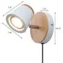 TeHenoo Modern Industrial Plug in Wall Lamp, Mini Bamboo Base Contemporary Rustic Style White Shade Wooden Wall Mounted Sconce Light for Bedroom, Living Room, Cafe