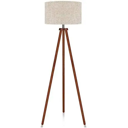 LEPOWER Wood Tripod Floor Lamp, Mid Century Standing Lamp, Flaxen Lamp Shade with E26 Lamp Base, Modern Design Floor Reading Lamp for Living Room Bedroom, Study Room and Office