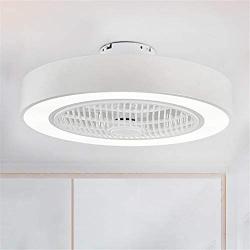 BAYCHEER Minimalist Round Hanging Fan Lamp 23'' Width LED Metal Semi Flush Ceiling Light Fixture with 3 Blades Remote Control Adjustable Tri-Color Dimming for Living Room Dining Room Bedroom,White