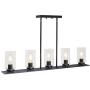 Lucidce Modern Farmhouse Chandelier Pendant Lighting for Kitchen Island Black 5 Lights Clear Glass Shades Linear Dining Room Lighting Fixtures Hanging